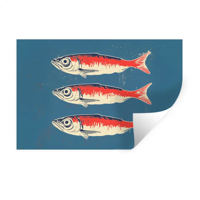 Vissen - Rood - Blauw Muursticker klein -3d