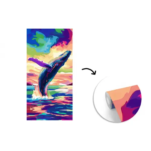 Zonsondergang - Walvis - Geschilderd - Kleurrijk fotobehang vinyl groot -3d