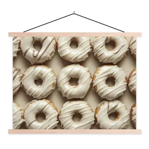 Donuts - Chocolade - Wit - Beige textielposter latten blank klein -3d