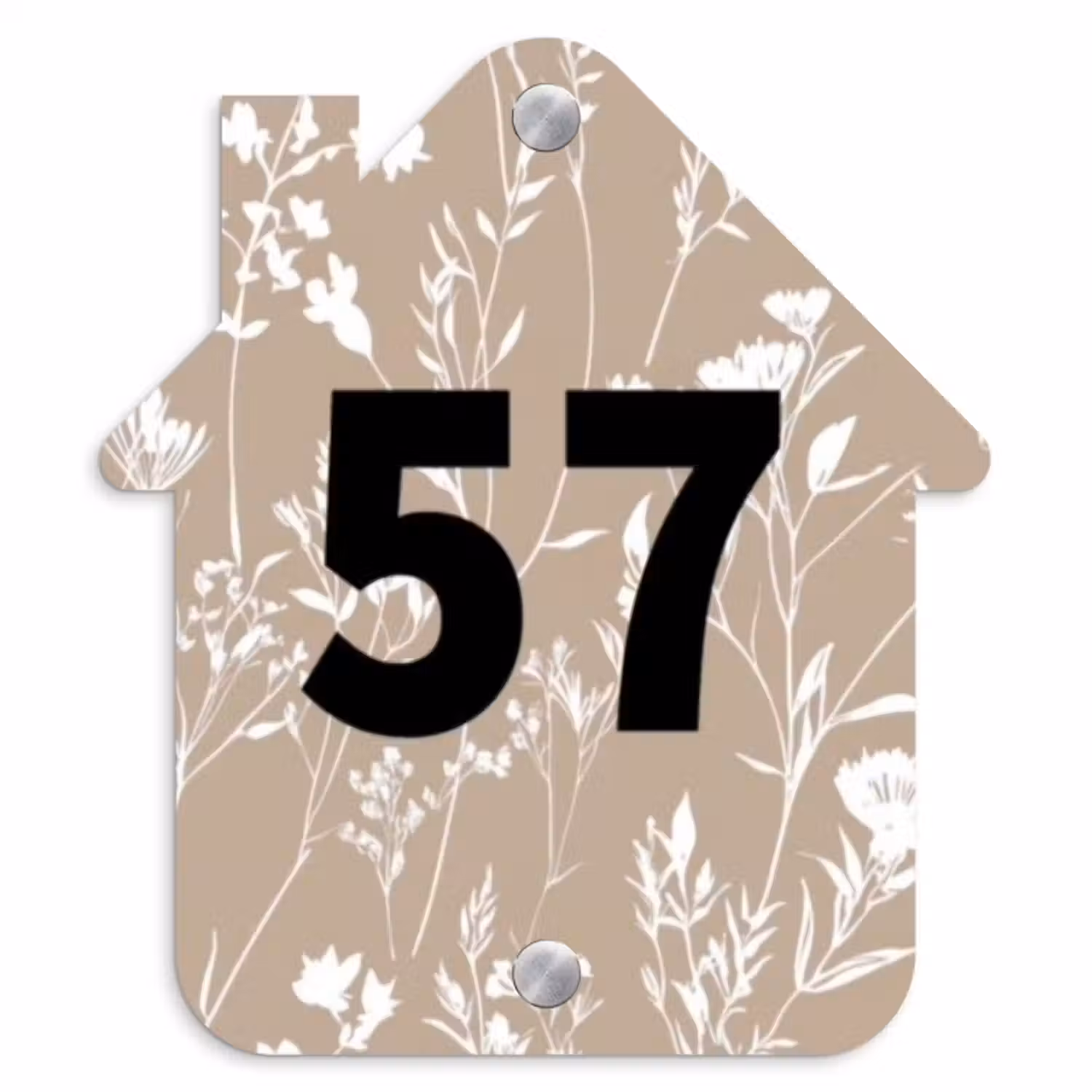 Naambordje voordeur - Huisjesvorm - Beige bloemmotief - Traditioneel