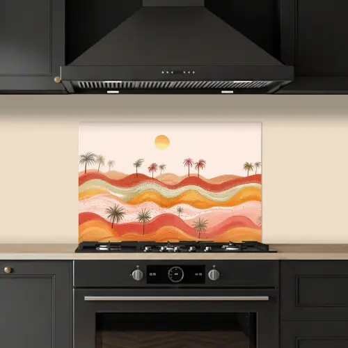 Abstract landschap - Palmbomen - Kleurrijk keuken achterwand spatscherm klein -sfeer1