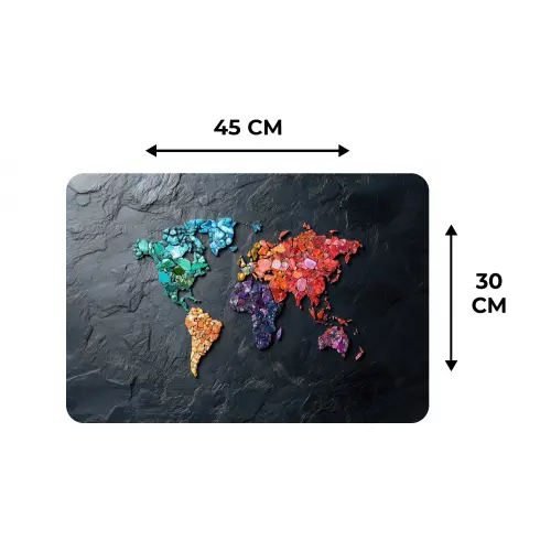 Wereldkaart - Edelstenen - Regenboog - Ruw Placemat vinyl groot -specs