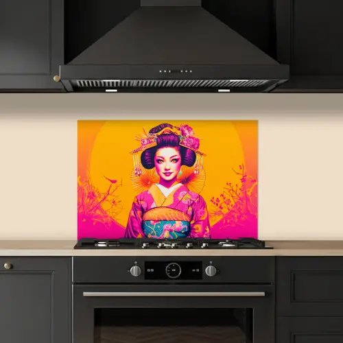 Bloemen - Vrouw - Kimono - Roze keuken achterwand spatscherm klein -sfeer1