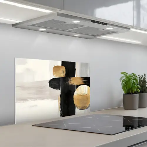 Vormen - Penseelstreken - Abstract - Goud keuken achterwand spatscherm klein -3d_schuin