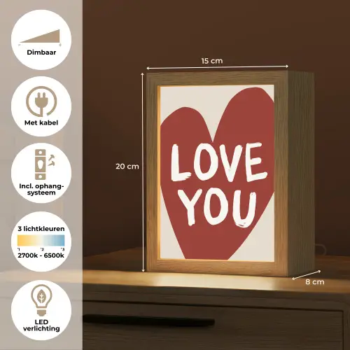 Loveyou - Hart - Rood Light Box met kabel (Tafellamp) klein -USP_NL