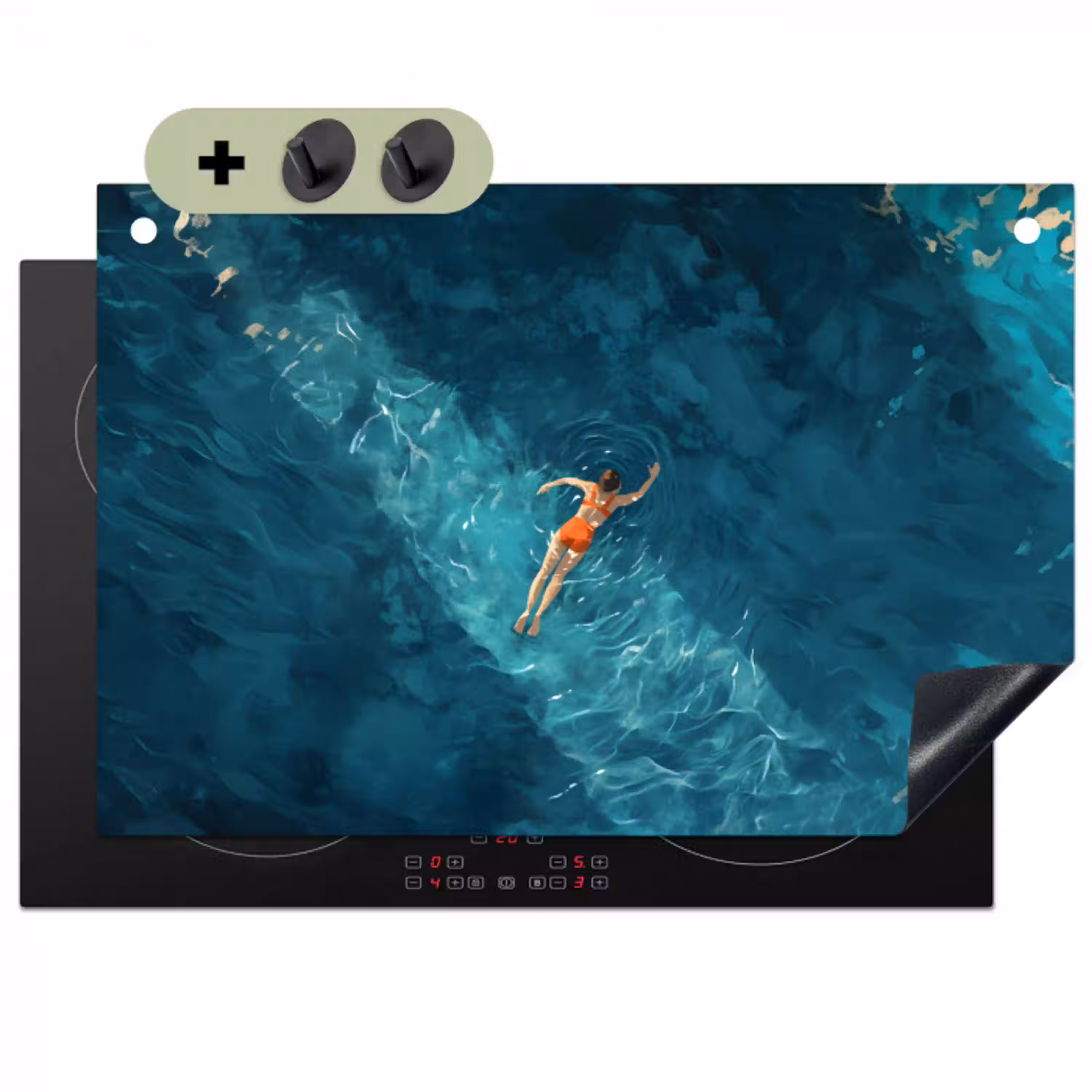 Vrouw - Water - Bikini - Oranje Inductie beschemer met haakjes klein -3d