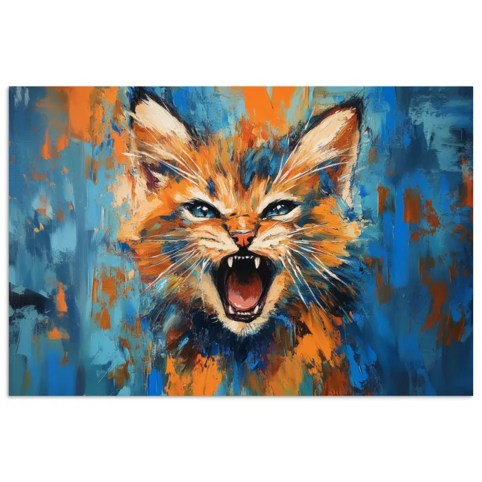 Kat - Kleurrijk - Oranje - Blauw poster papier klein -3d