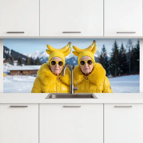 Vrouwen - Bananen - Geel keuken achterwand 2 middel -3d