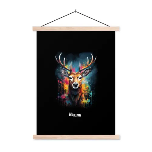 Hert met gewei tussen graffiti spray textielposter latten blank klein -3d