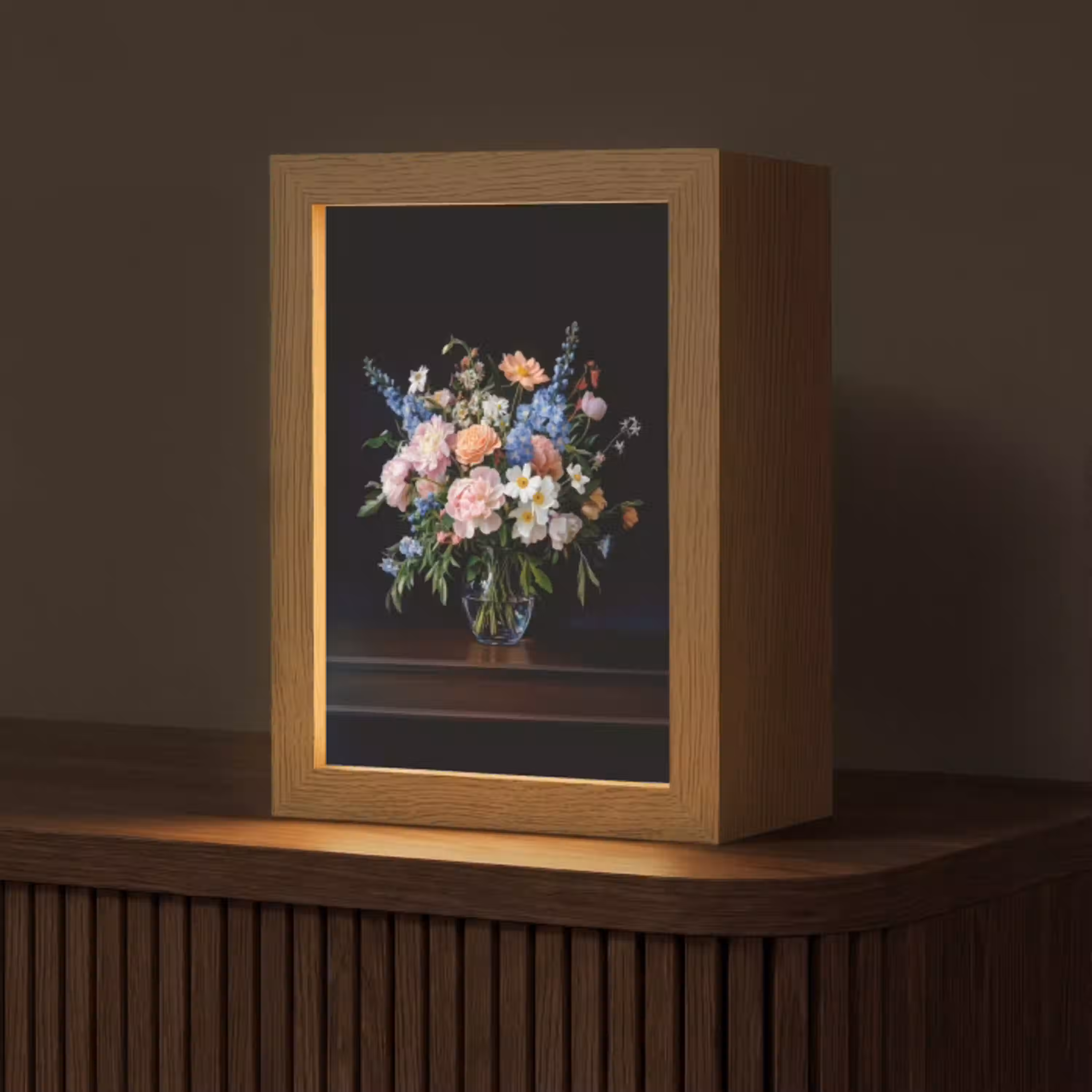 Pastel - Bloemen - Glazen - Vaas Light Box met kabel (Tafellamp) klein -z3d_website