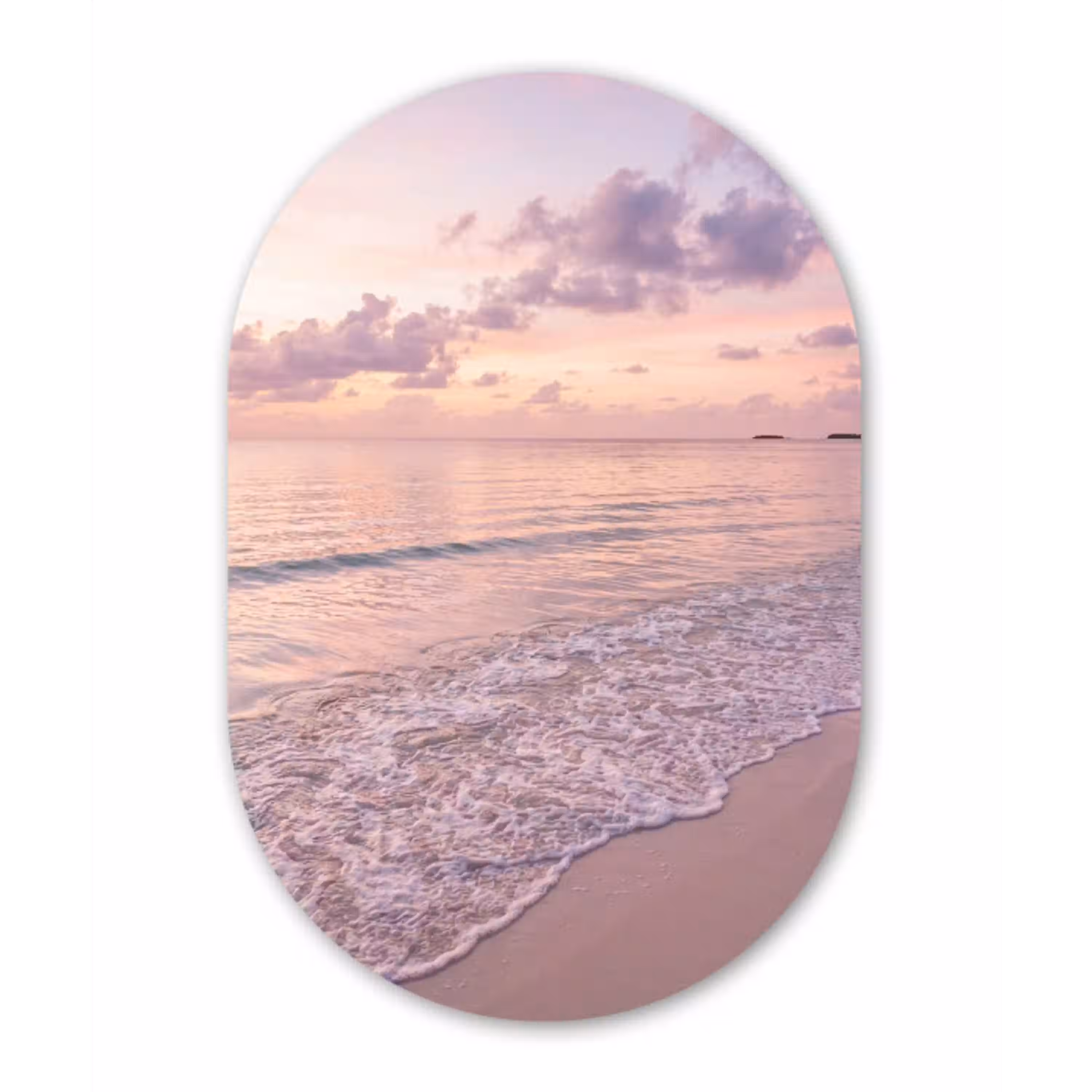 Strand - Zonsondergang - Natuur - Minimalistisch - Roze Wandcirkel Ovaal Aluminium middel -3d