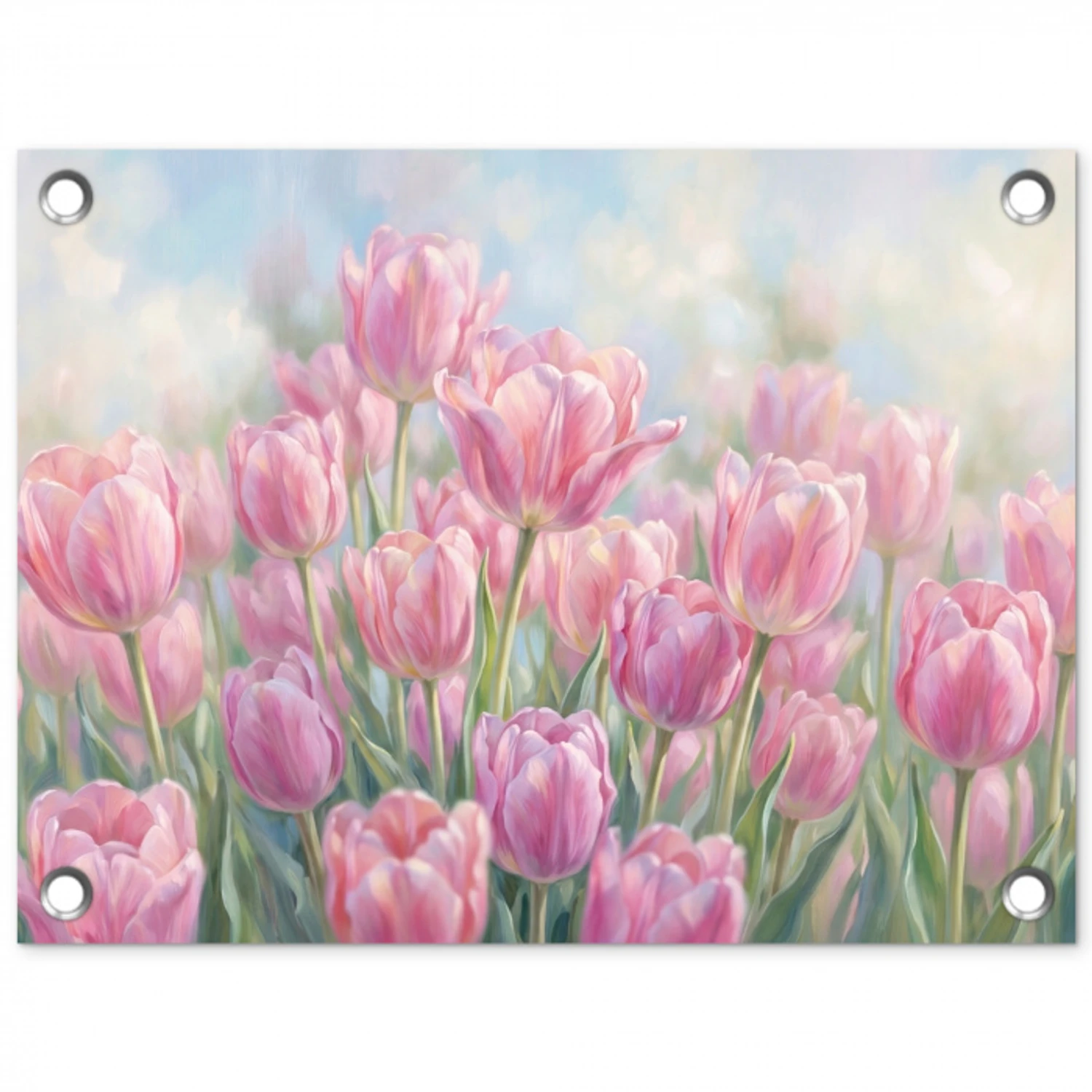 Tulpen - Veld - Lente - Roze tuinposter los doek klein -3d