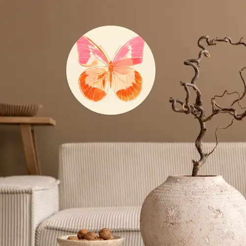 Oranje - Vlinder - Minimalistisch Wandcirkel behangsticker klein -sfeer1