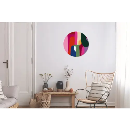 Kleurvakken - Recht - Rond - Abstract Wandcirkel aluminium klein -woonkamer