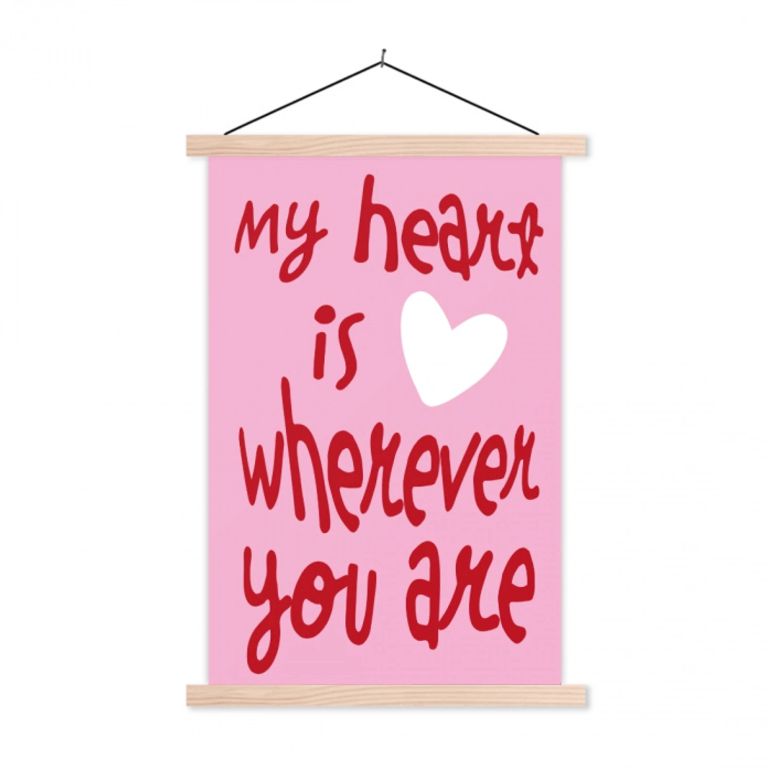 Valentijn - Hart - Liefde - Roze textielposter latten blank klein -3d