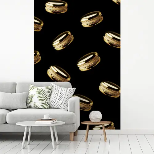 Macarons - Patroon - Goud - Zwart fotobehang vinyl groot -woonkamer