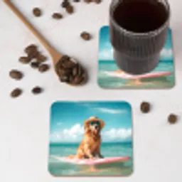 Zeewater - Hond - Golden retriever - Zonnebril onderzetter kurk middel -sfeer2