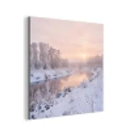 Rivier - Winter - Landschap - Sneeuw - Zonsopgang aluminium wit klein -3d