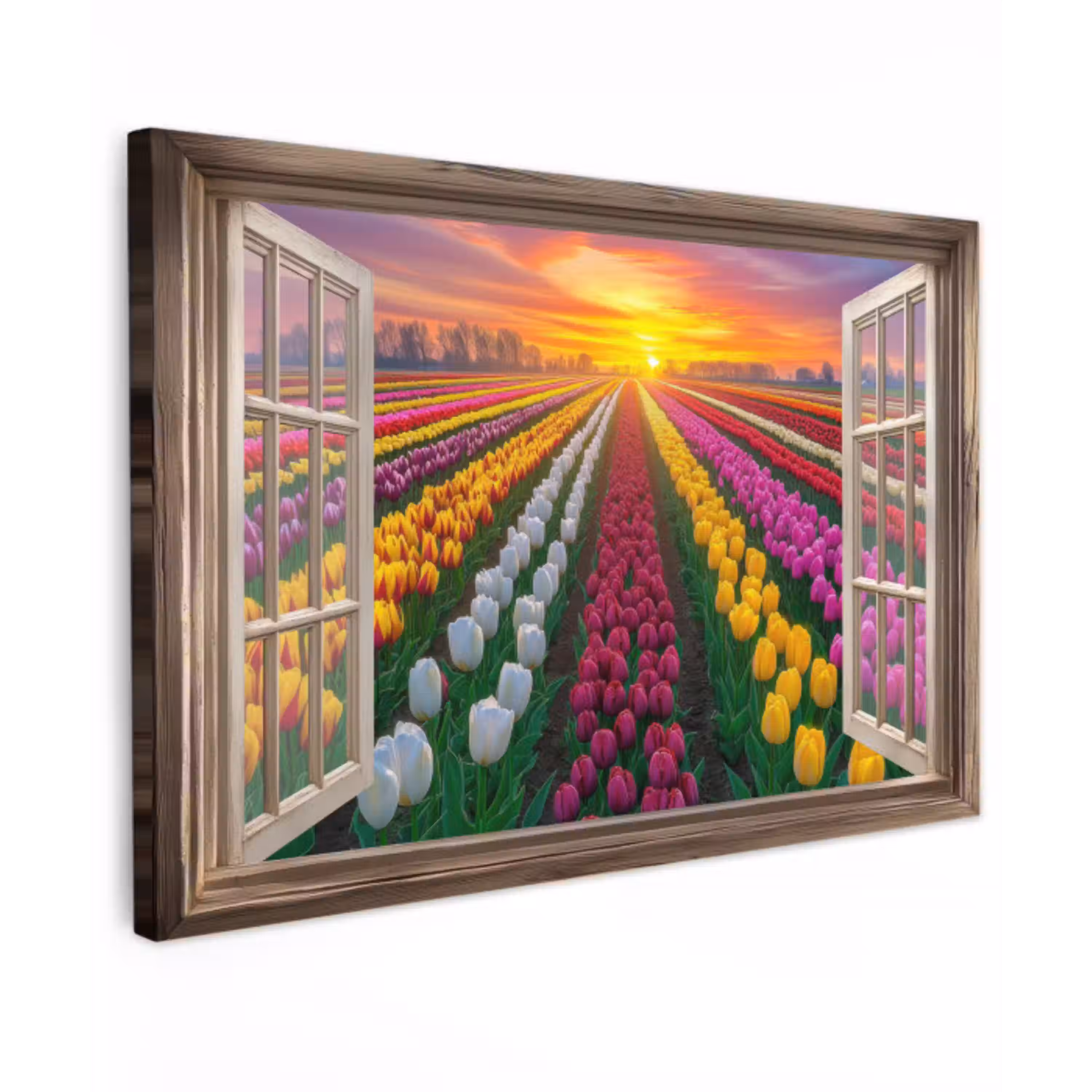 Doorkijk - Bloemen - Tulpen - Kleurrijk - Zonsondergang canvas 2cm klein -z3d