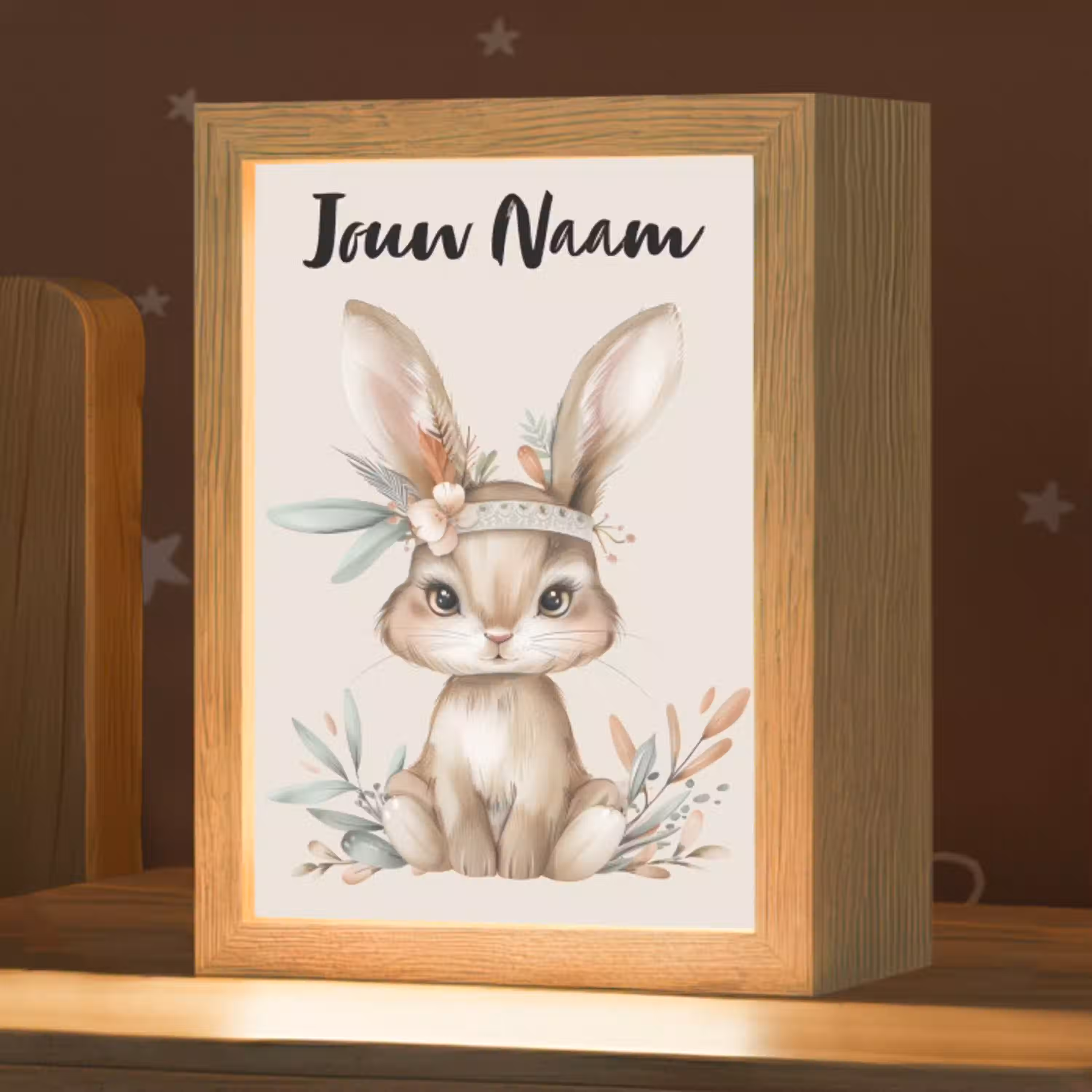 Haas - Dier - Bohemian - Pastel kleuren Light Box met kabel (Kinderlampje) klein -zzz_3d_website
