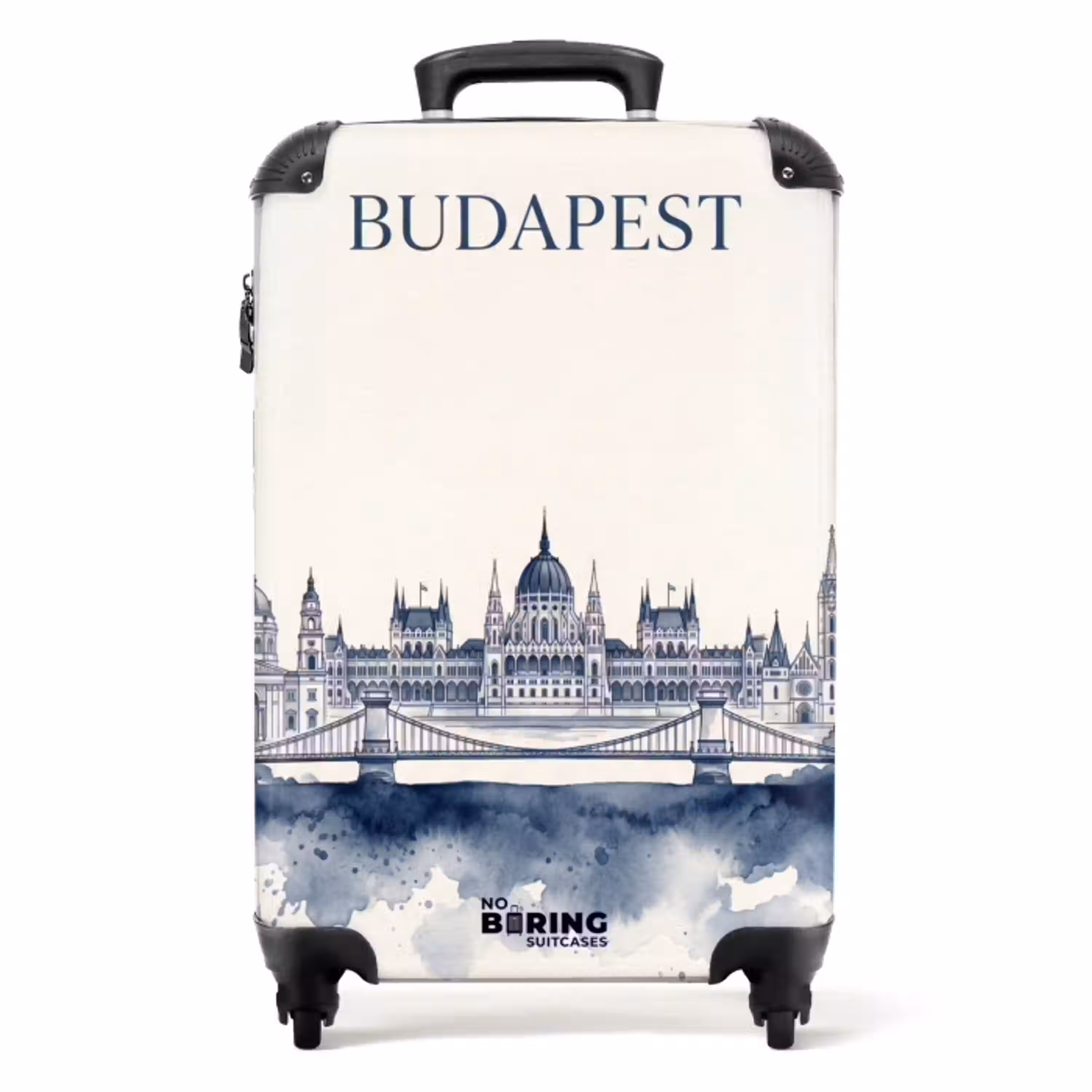 Boedapest - Skyline - Architectuur - Aquarel - Blauw NBS - Handbagage koffer - Volwassenen Unisex middel -productfoto_recht