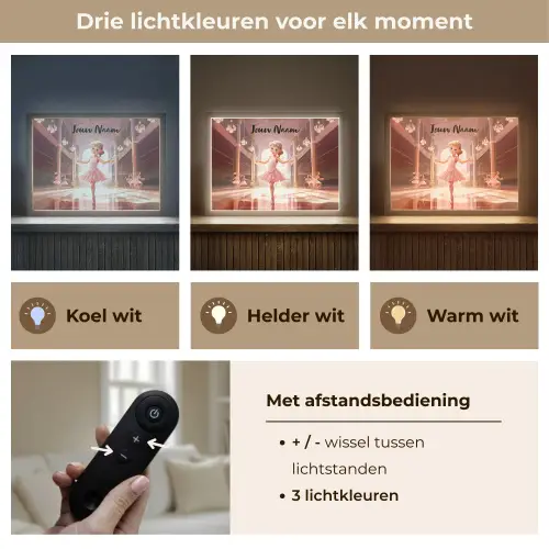Ballerina - Meisjes - Roze - Kinderen Light Box met batterij (Wandlamp kind) middel -USP_lichtkleurNL