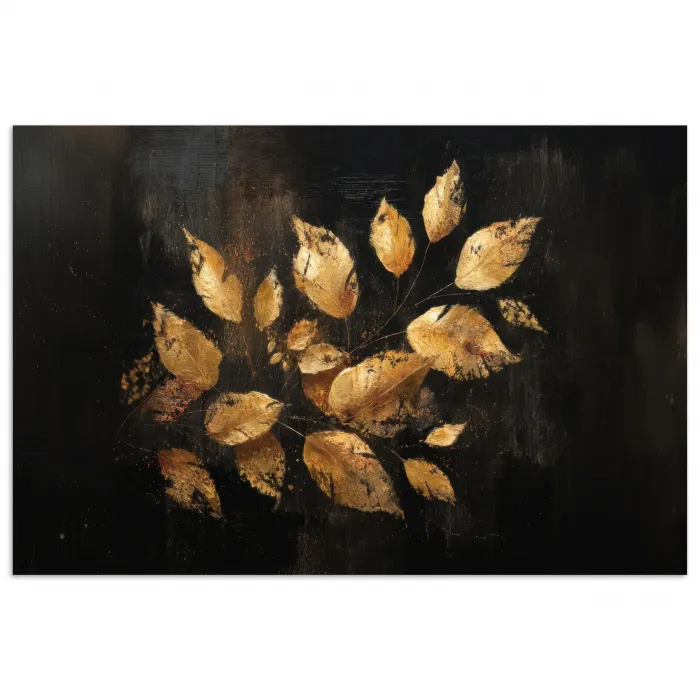 Gouden Bladeren op Donkere Achtergrond poster papier klein -3d