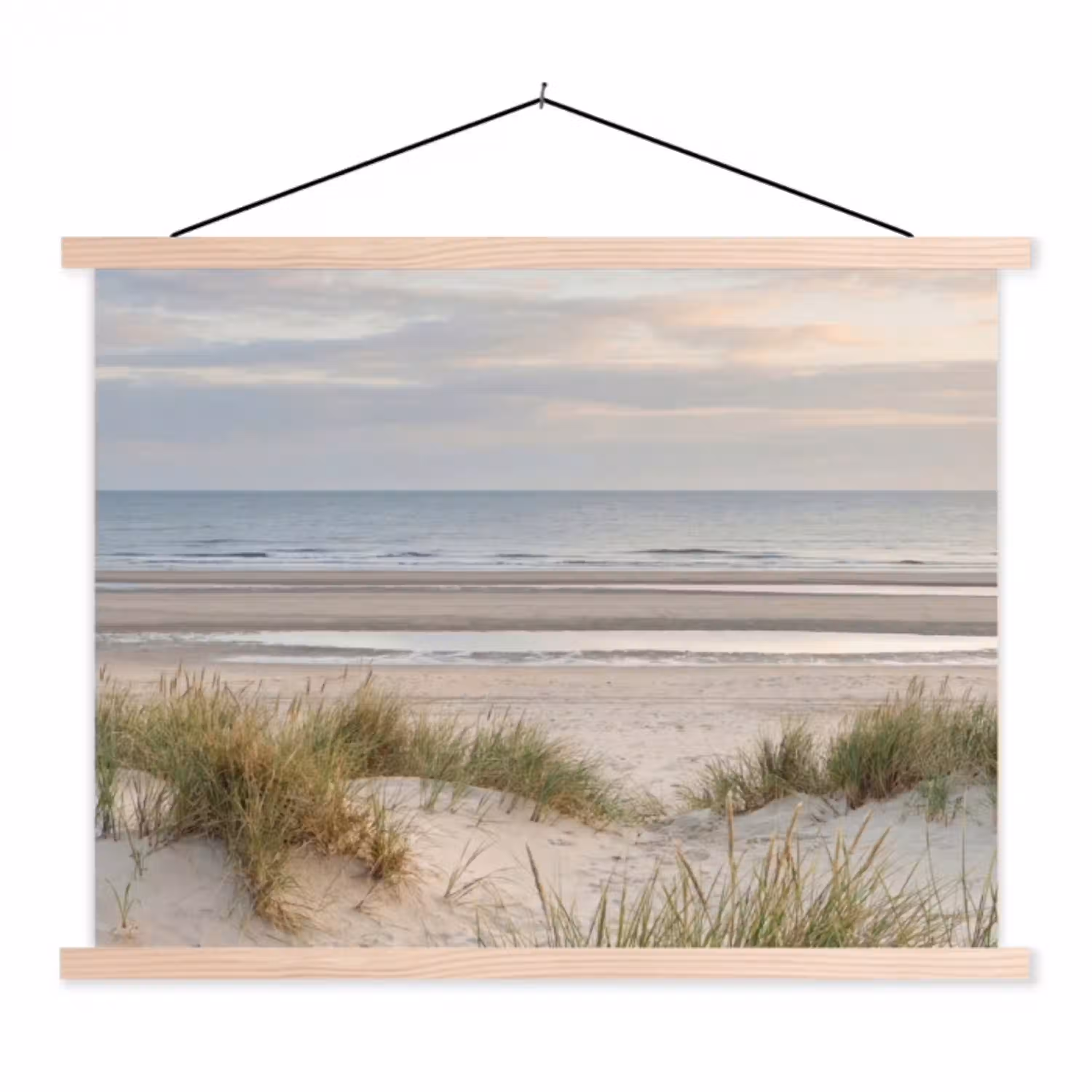 Zandstrand - Bewolkt - Duinen textielposter latten blank klein -3d