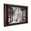 Doorkijk - Paard - Wit - Winterlandschap - Sneeuw Tuinposter op houten frame 2 cm dik klein -3d