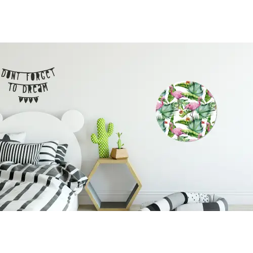 Inductie beschermer - Flamingo - Bladeren - Afdekplaat voor kookplaat - Tropisch Wandcirkel aluminium klein -kinderkamer
