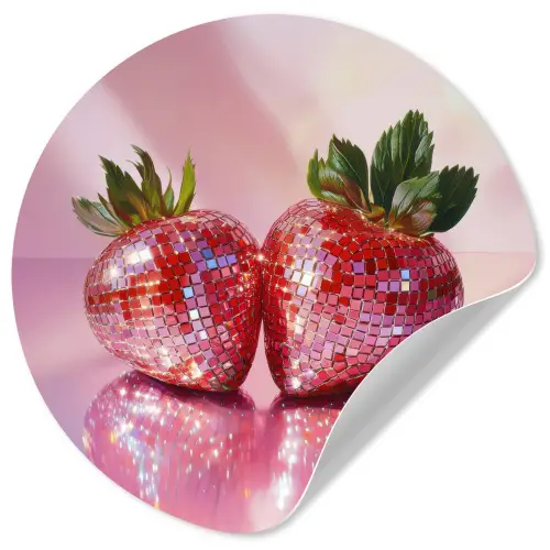 Disco - Fruit - Glitter - Strawberry Wandcirkel behangsticker klein -3d