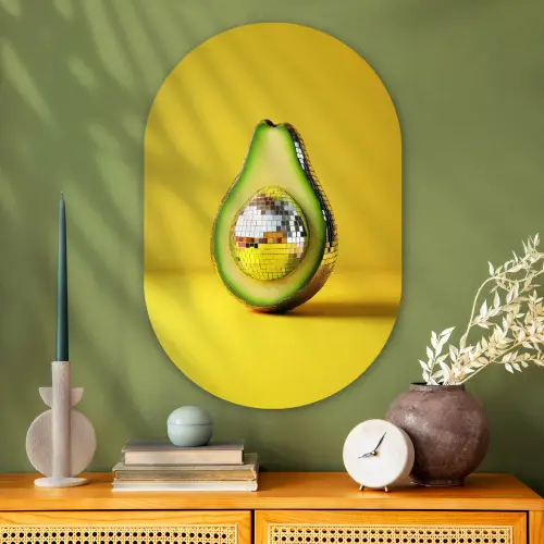 Avocado - Discobal - Geel - Glitter Wandcirkel Ovaal Glas middel -sfeer2