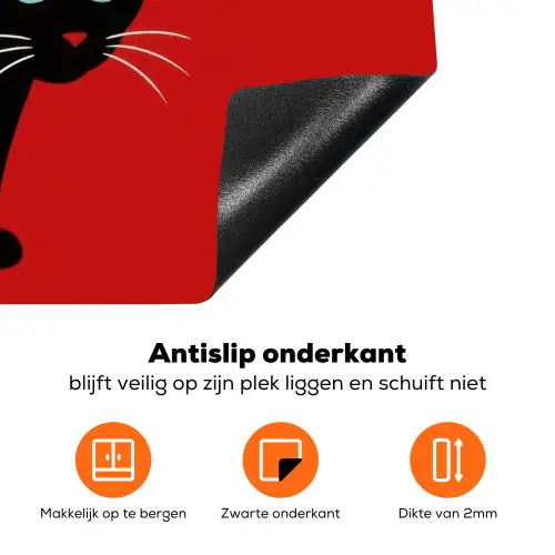 Kat - Zwart - Staart Inductie beschermer vinyl 3mm klein -zzzzzzz-td-onderkant