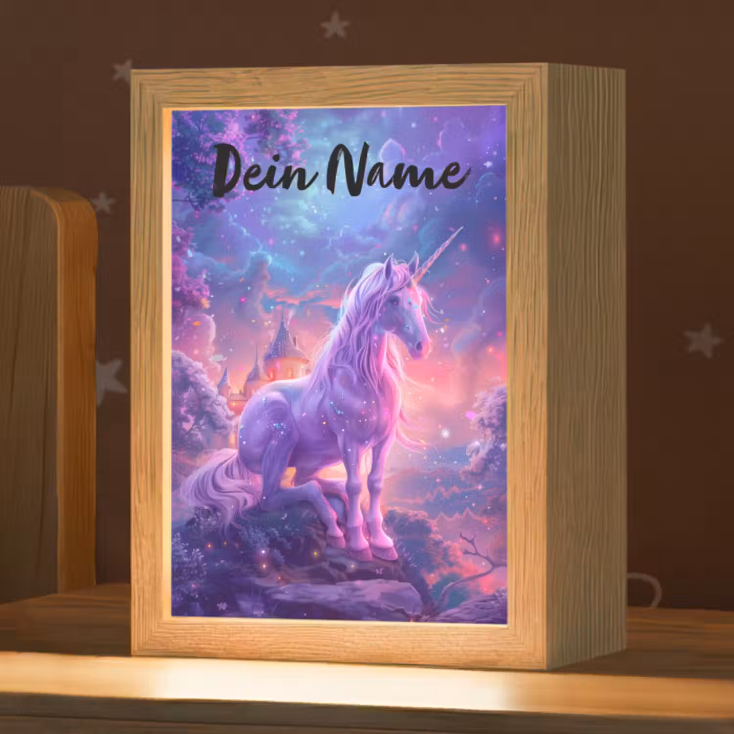 Nachtlicht Kinder mit Namen - Einhorn - Fantasie - Schloss - Mädchen - Lila - Rosa