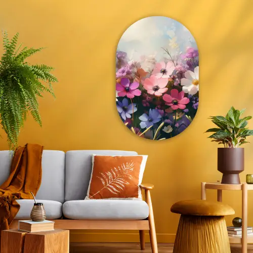 Bloemen - Kleurrijk - Bloei Wandcirkel Ovaal Glas middel -sfeer4