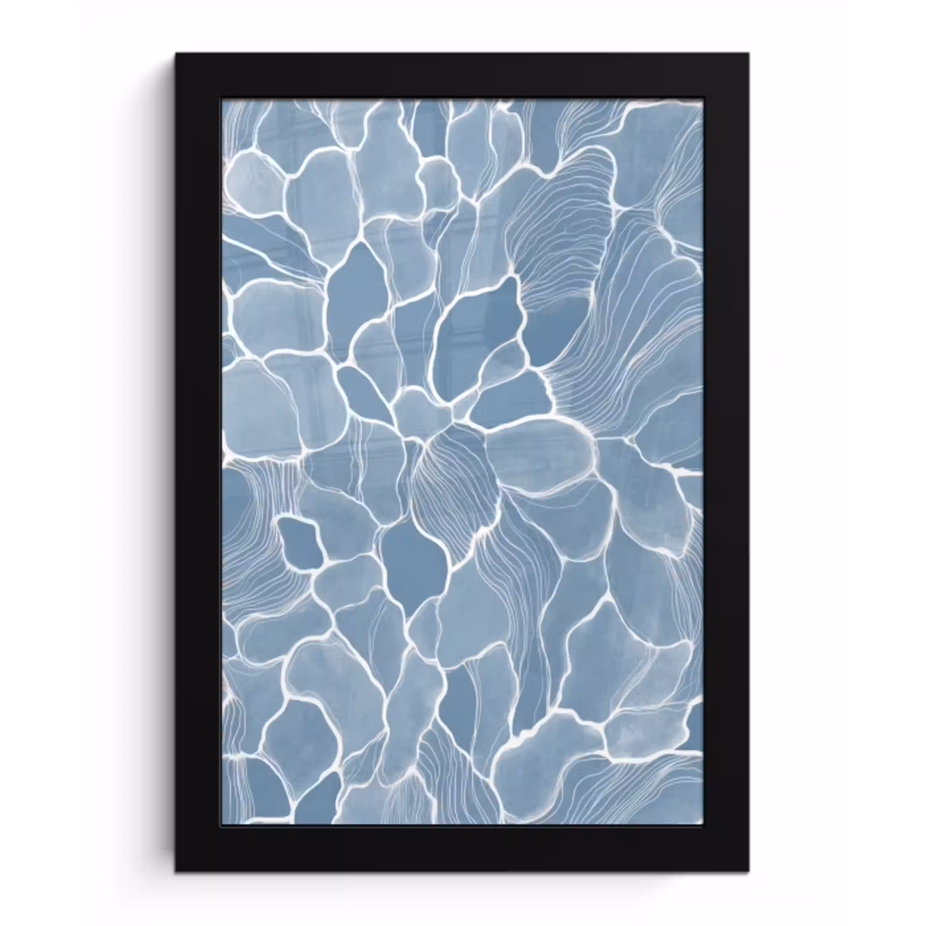 Abstract - Blauw - Bladeren fotolijst zwart zonder passe partout klein -3d