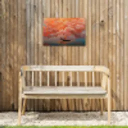 Zee - Boot - Wolken - Oranje Tuinposter op houten frame 2 cm dik klein -sfeer4