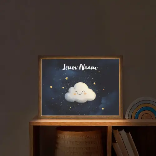 Wolkje - Gezichtje - Sterren - Donkerblauw Light Box met batterij (Wandlamp kind) middel -sfeer1_kind