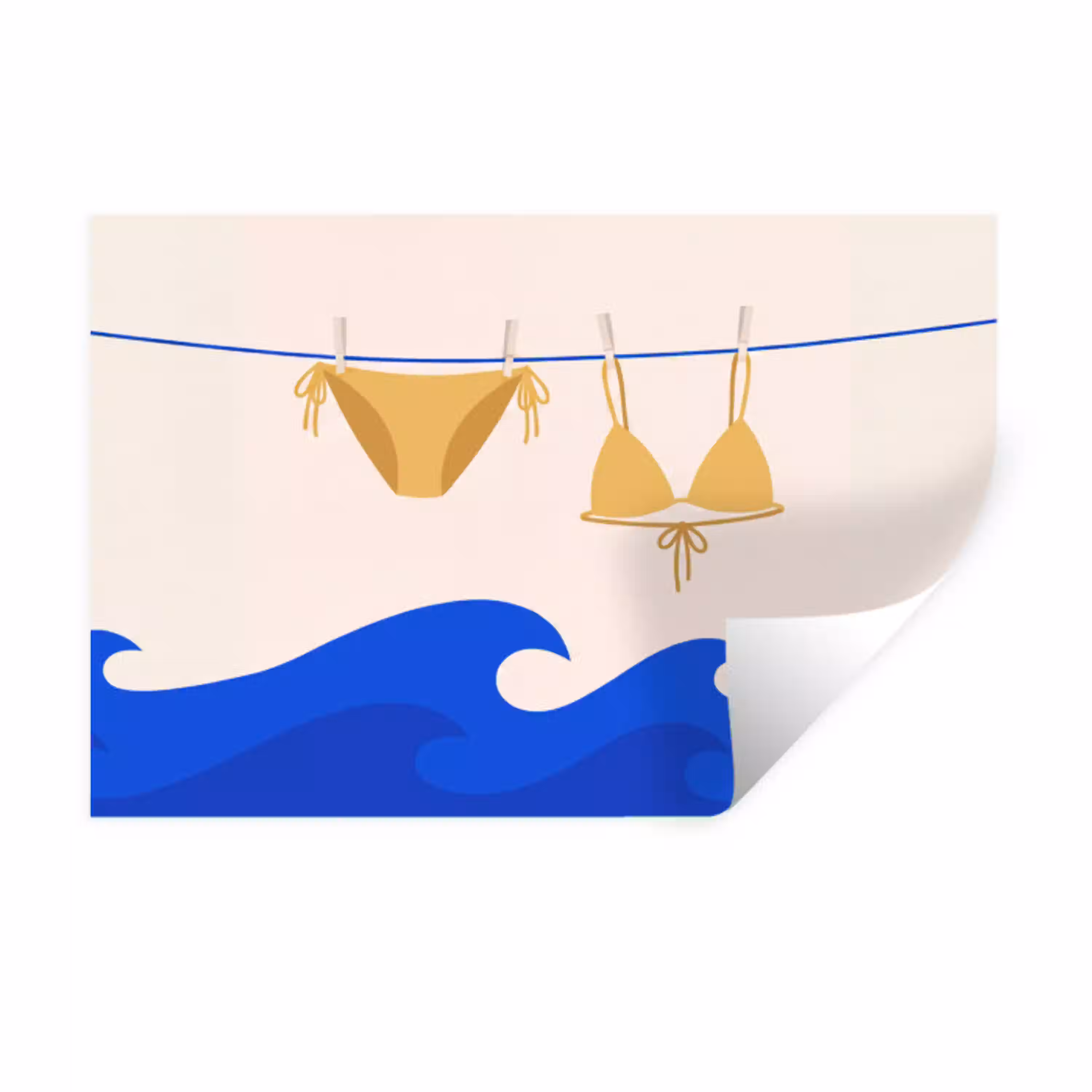 Zwemkleding - Zee - Zomer - Illustratie - Geel Muursticker klein -3d