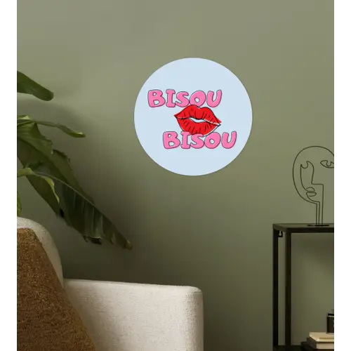 Bisou - Blauw - Roze - Lippen Wandcirkel behangsticker klein -sfeer2