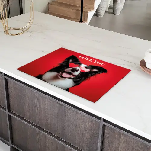 Hond - Hartjesbril - Loveyou - Rood Inductie beschermer vinyl 3mm klein -sfeer8