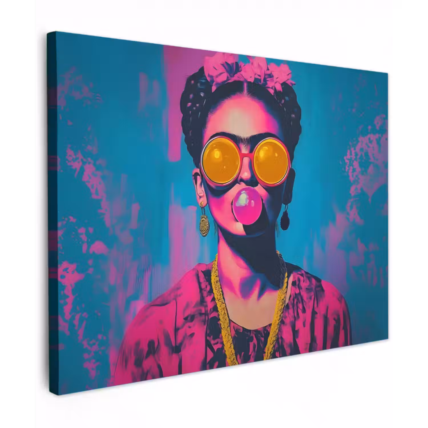 Leinwandbild - Frau - Kaugummi - Sonnenbrille - Orange