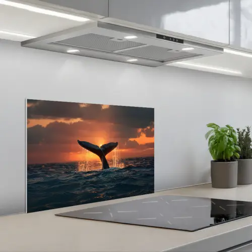 Walvis staart - Water - Zonsondergang keuken achterwand spatscherm klein -3d_schuin