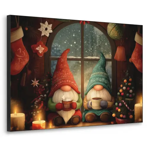 Gnooms - Kerst - Raam - Kleurrijk Textielframe zwart klein -3d