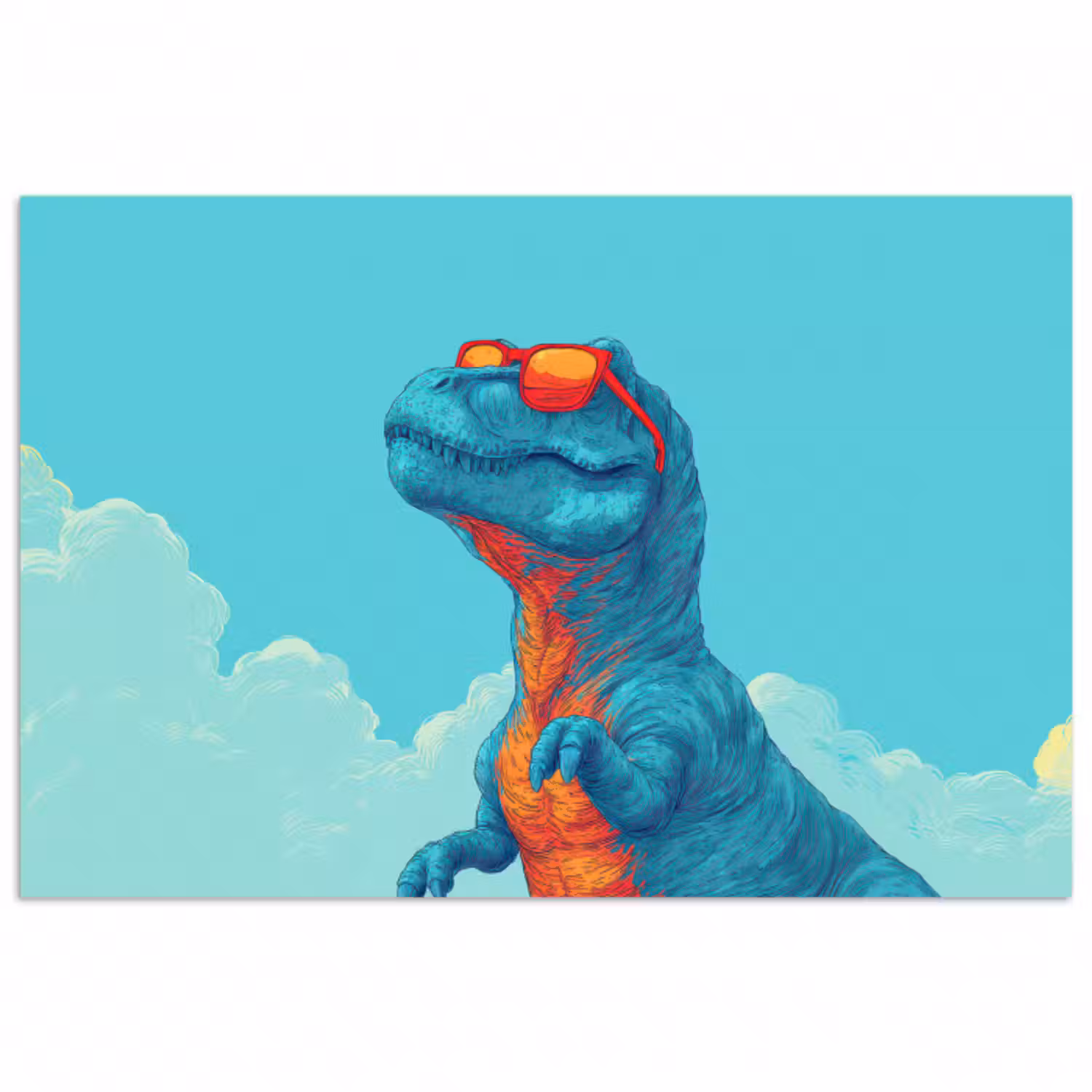 Poster - T-Rex - Blau - Wolken - Sonnenbrille