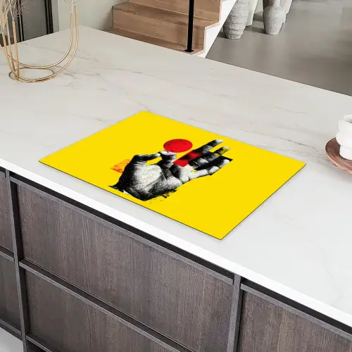 Hand - Rode cirkel - Geel Inductie beschermer vinyl 3mm klein -sfeer8