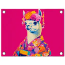 Lama - Kimono - Bloemenkrans - Felroze tuinposter los doek klein -3d