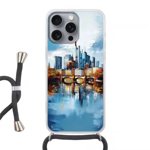Bomen Frankfurt- Stad - Skyline - Brug Hoesje iPhone 16 Pro Max met koord klein -3d