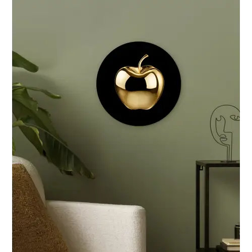 Appel - Goud - Chrome - Zwart Wandcirkel kunststof plaat 5mm dik klein -sfeer3