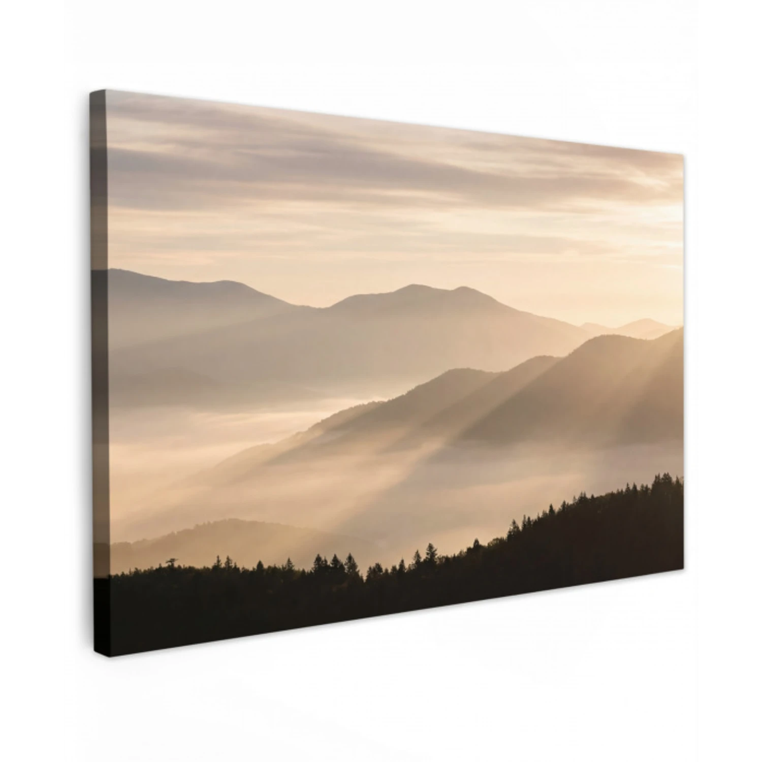 Bergen - Mist - Zonnestralen Tuinposter op houten frame 2 cm dik klein -3d